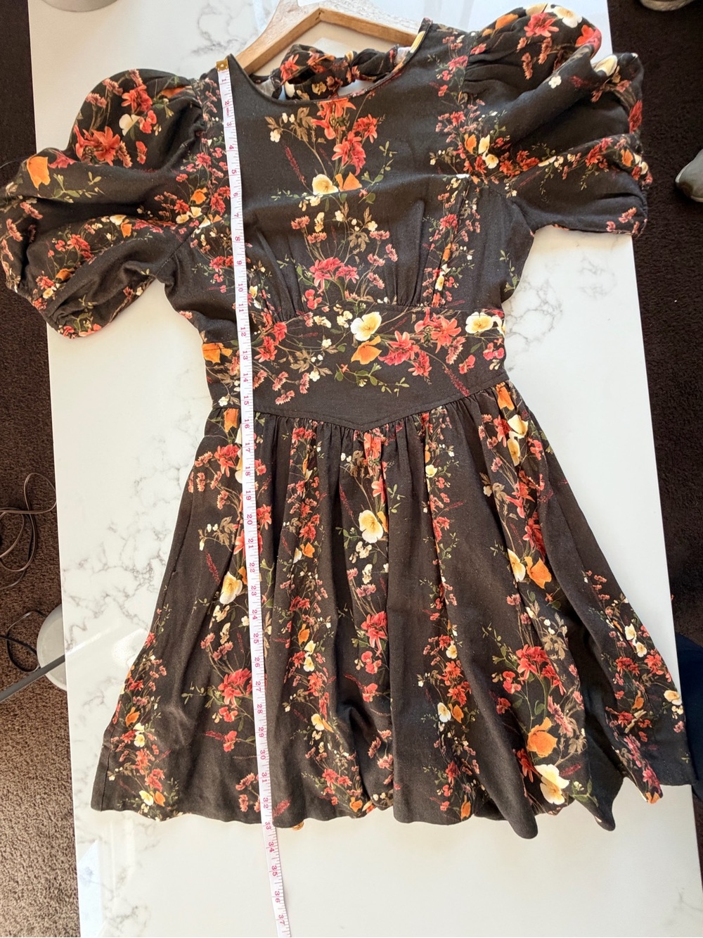 SAYLOR Free People Dark Olive Floral Puff-Sleeve Mini Dress - Picture 13 of 16